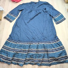 Anna Sui X Uniqlo Boho Paisley Midi Dress 3/4 Sleeves Blue Summer V-Neck