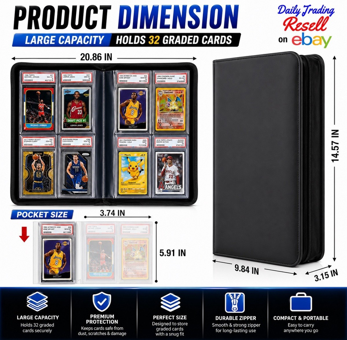 PSA Slab Binder Holds 32 PSA Slabs 4-Pocket Graded Card Binder Storage  Protector