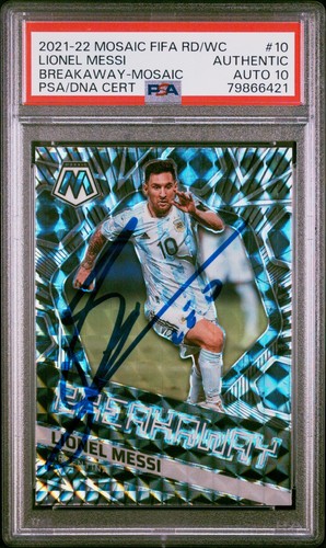 2021-22 Panini Mosaic FIFA Lionel Messi Breakaway #10 PSA Authentic AUTO 10