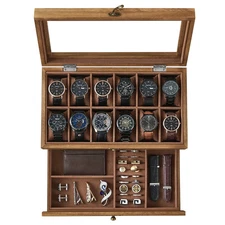 12-Slot Watch Box, 2-Tier Watch Display Case Removeable