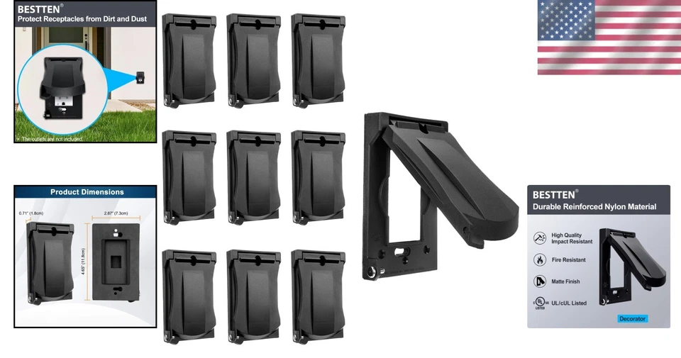 Cubierta de toma de corriente exterior de cierre automático, paquete de 10, compatible con GFCI - fácil instalación Foto 2 de 4