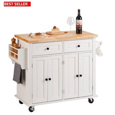 VEVOR Kitchen Island Cart with Solid Wood Top, 35.4" Width Mobile Carts Storage