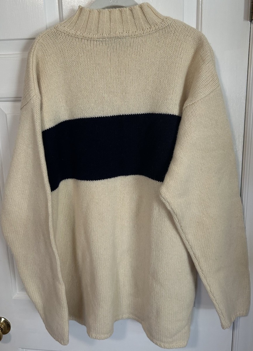 River Island Pure New Wool Womens XL Sweater Cream Navy Stripe Pullover Heavy View 5
