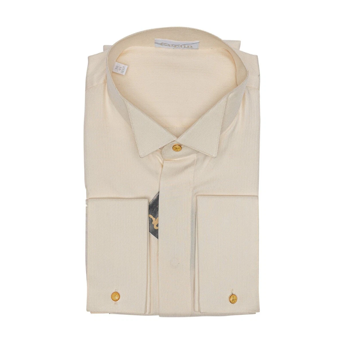 bijan in mens dress shirts Bijan Mens Dress Shirt 15 White Collar Brown Graph Check Contrast Cuff  Button Up