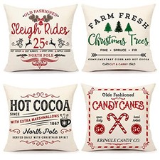 Farmhouse Christmas Pillow Covers 18" x 18" Pack of 4 Christmas, Set of 4
