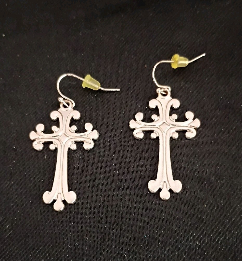 Gold Tone Metal Cross Fashion Drop Earrings 1