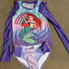 NWT Disney Ariel Rash Guard Swimsuit 2 pc Set UPF 50+ Girls Little Mermaid