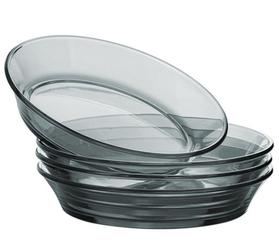 4 pc Borosilicate Gray Glass Deep Plate Dinner Bowl Salad Plate Pasta Bowl Set