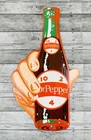VINTAGE 10x5.5" DR PEPPER HAND & BOTTLE SODA POP GASOLINE PORCELAIN OIL GAS SIGN