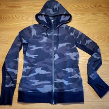 Athleta Women's Triumph Full Zip Hoodie Sweatshirt Size Small Black/Gray Camo