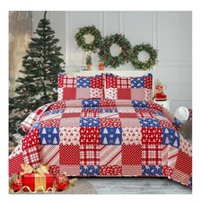 Lightweight Queen Size Christmas Quilt Set with Snowflake Snowman Prints