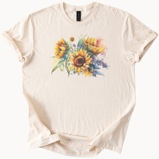 Sunflower Watercolor Shirt Floral Graphic Tee Botanical Sunflowers Top