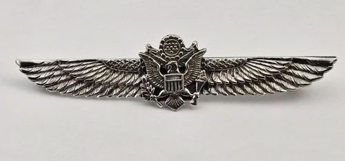VTG Sterling Silver WW2 Era Military Wing Brooch Eagle Aviation Pilot Pin - 8g