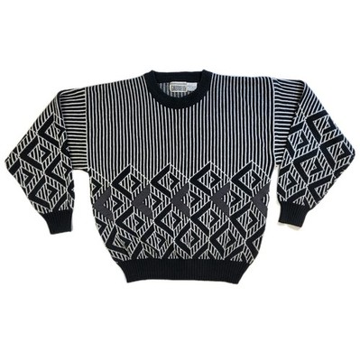 Gabrielle Sweater Geometric Striped Women s M Black White Streetwear Retro 80s