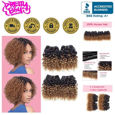Full and Soft 8 Inch Kinky Curly Hair Extensions - 4 Bundles of Virgin Hair