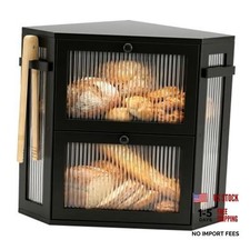 Black Corner Bread Box for Kitchen Countertop - Extra Large Bamboo Storage