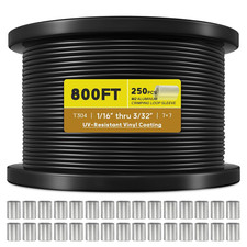 Vinyl Coated Wire Rope 3/32", 800FT 304 Stainless Steel Cable
