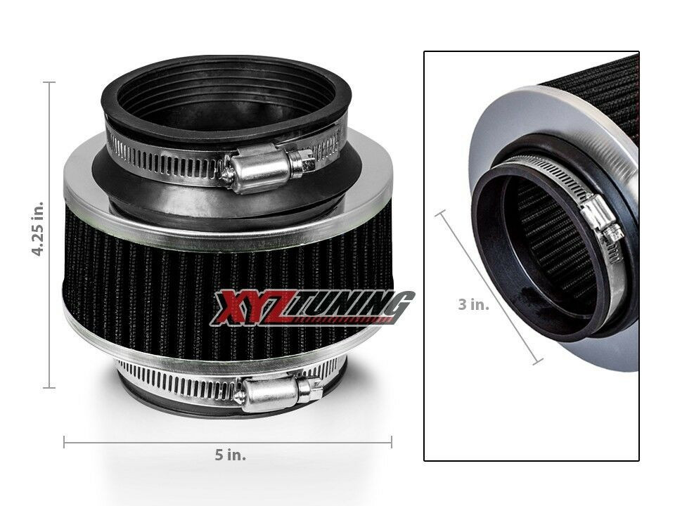 3" BLACK  Performance High Flow Cold Air Intake Bypass Valve Filter Hydro Lock