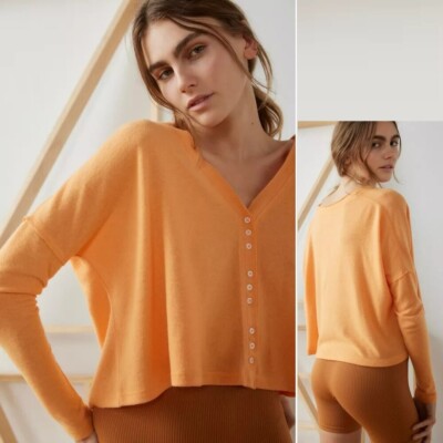 New Out From Under Bounce Plush Chloe Button-Up Orange Cardigan Size XS