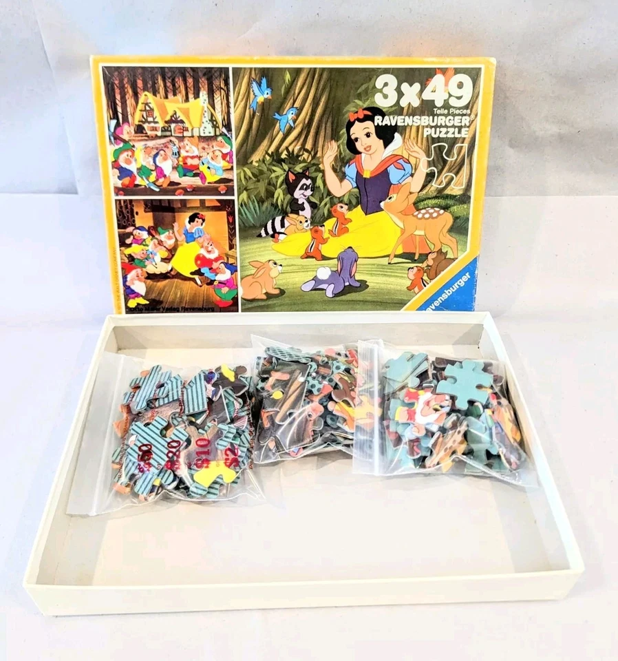Vintage Ravensburger Walt Disney SNOW WHITE 3 x 49 Piece Jigsaw Puzzle 1970s AU - image 4 of 4