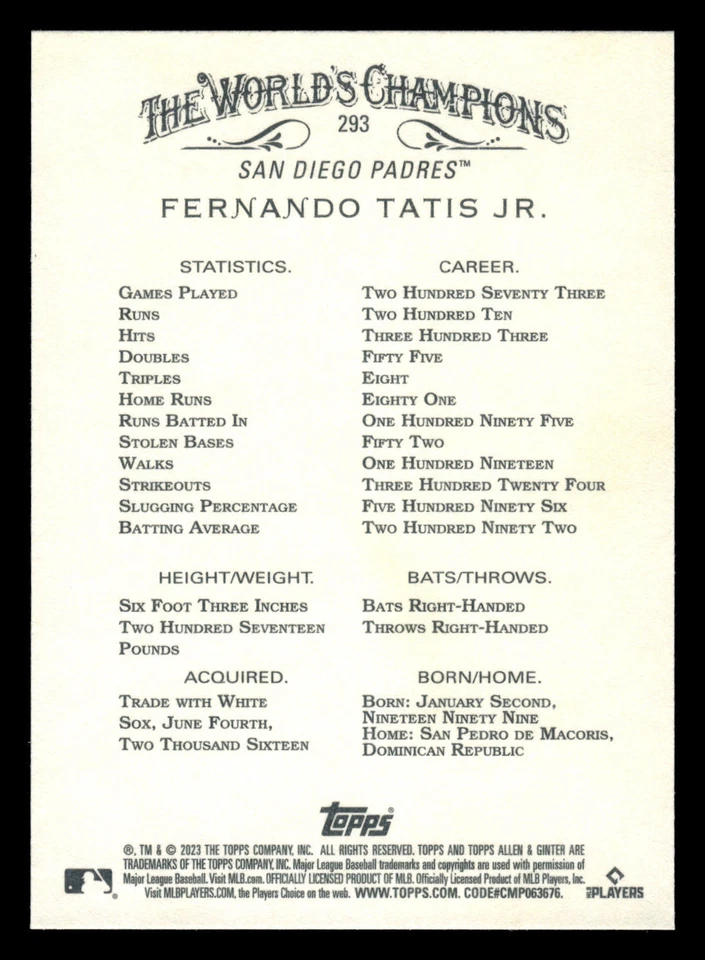 2023 Topps Allen & Ginter X Fernando Tatis Jr. #293 - Image 2 of 2