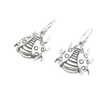 925 Sterling Silver Vintage Shiny Etched Lady Bug Dangle Earrings EG3508