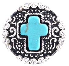 Snap Jewelry Rhinestone Cross Turquoise 18-20mm Fits Ginger Charms Accessories