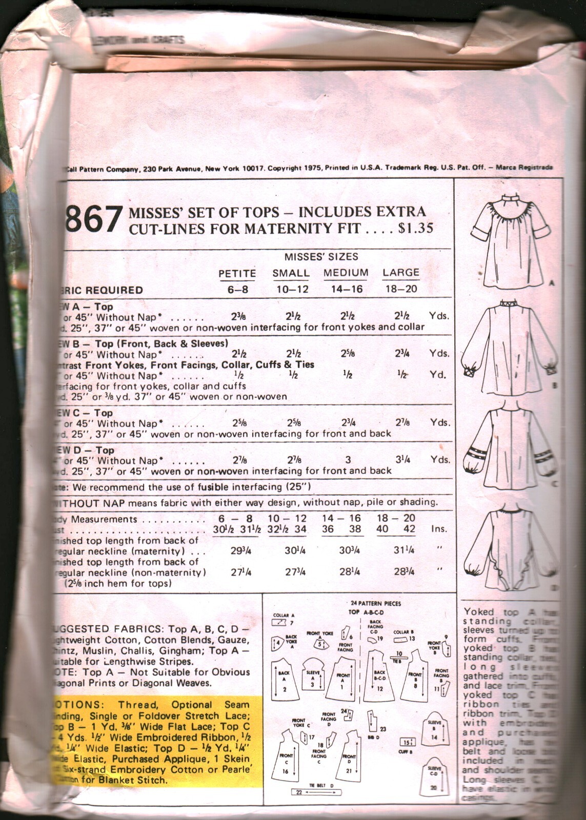 4867 Vintage McCalls SEWING Pattern Misses 1970s Top Shirt Blouse OOP ...