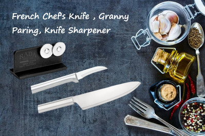 Rada 3pc Set Knife Sharpener, French Chef's knife, Granny Paring (Silver Handle)