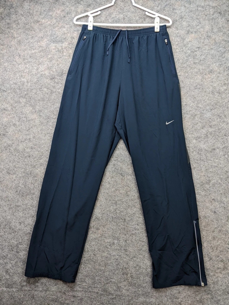 Nike Dri Fit Track Pants Womens Medium Navy Blue Elastic Waist Pull On Zip  ankle