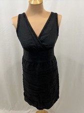 Talbots Black Sleeveless 100% Linen Sheath Dress Women's Size 4 Tiered Lined LBD
