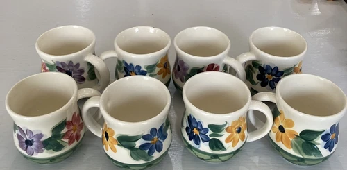 Vintage Gail Pittman Daisy Chain Mugs 1993 Signed - Set Of 8