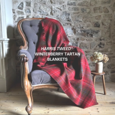 Harris Tweed Winterberry Tartan Pure Wool Large Throw Blanket