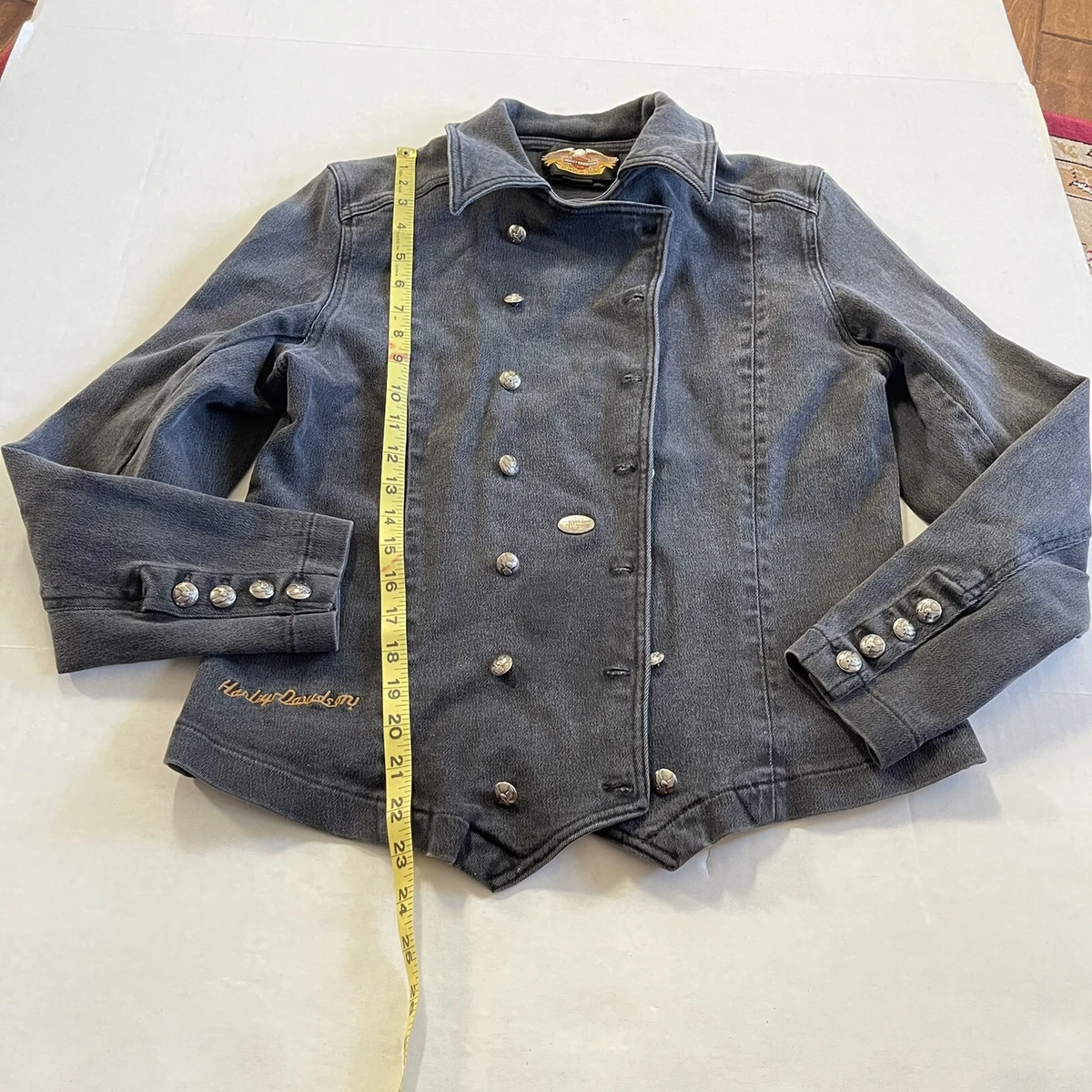 Harley Davidson Double Breasted Denim Women Biker Jacket Peacoat Sz M Final Sale