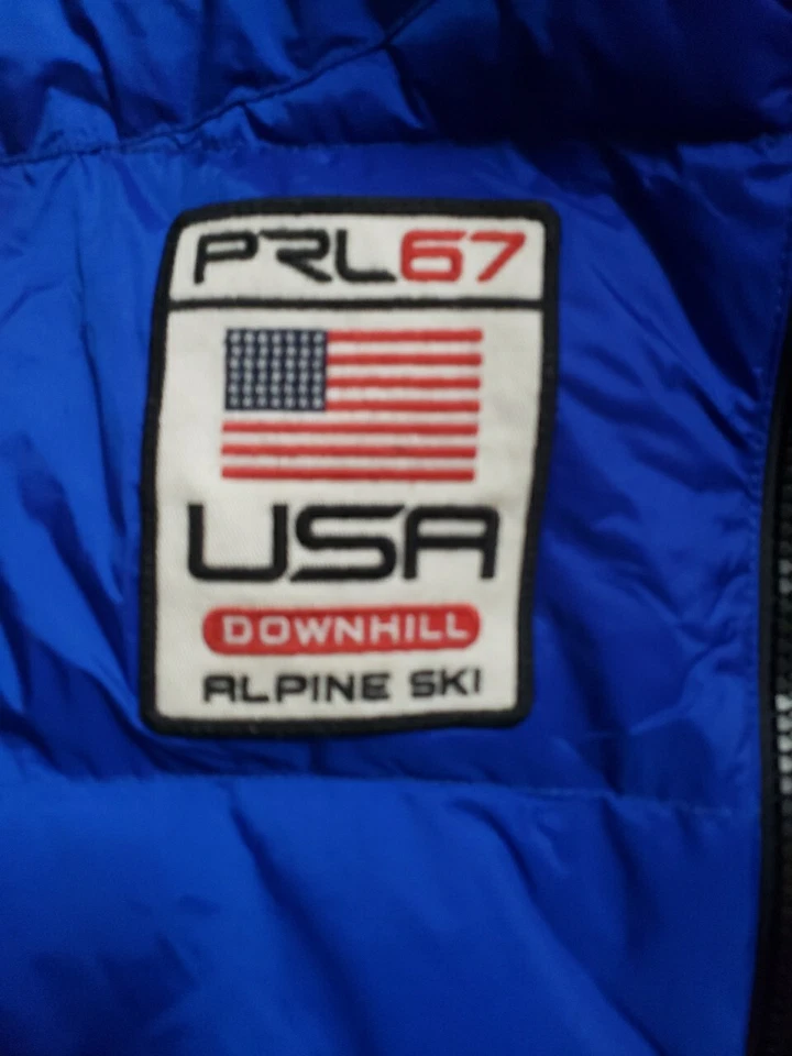 Ralph Lauren Downhill Alpine Ski Blue Hooded Puffer Vest w/USA patch Big Pony -S - Image 4 of 4