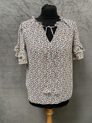 Max Studio kurzärmelige Bluse Größe Large Damen Ditzy Print Frill Ärmel