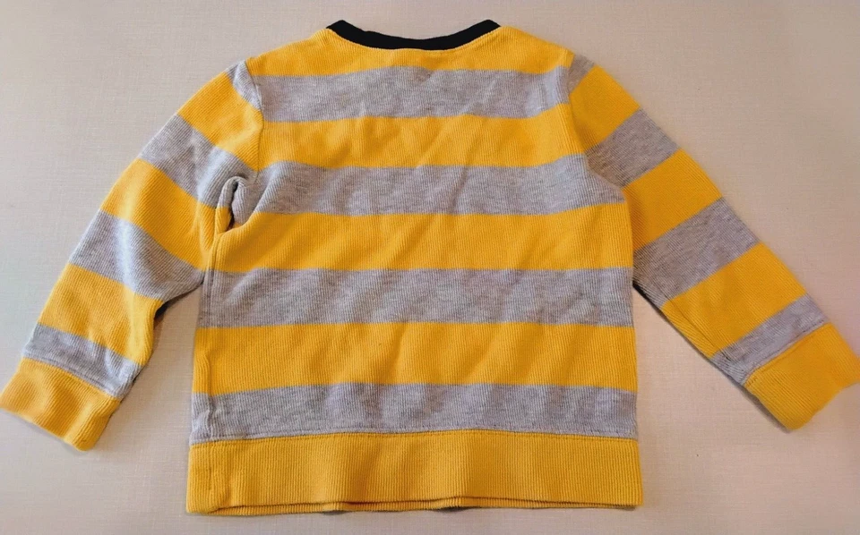 Baby Gap Stripe Ribbed Crew Pullover Boys 4 Years Yellow Gray Sweatshirt Cotton - Image 3 of 4