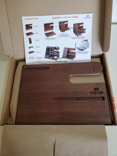 Open Box Wood Phone Docking Station for Men Luxury Wooden Nightstand Organizer - Photo 7 sur 8