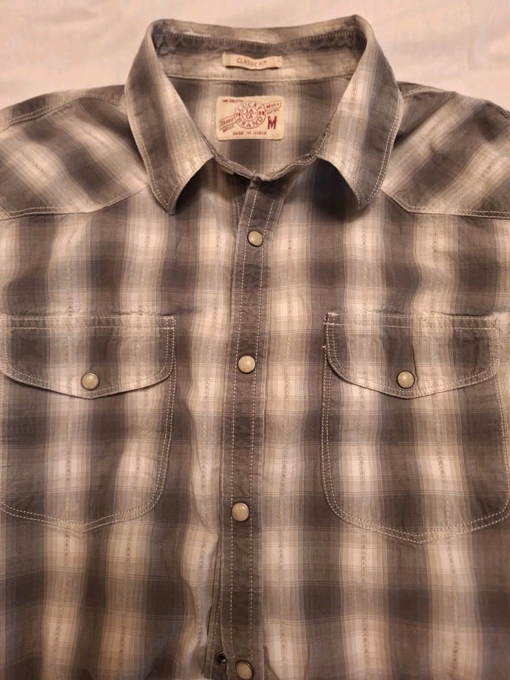 Lucky Brand Classic Fit Men's Long Sleeve Medium Pearl Snap Multicolor