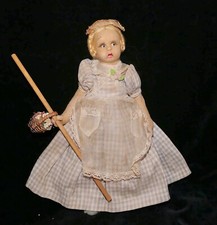 1920s Italian LENCI Mascotte Surprised Felt Doll 9.5" Floppy Legs Basket Flowers