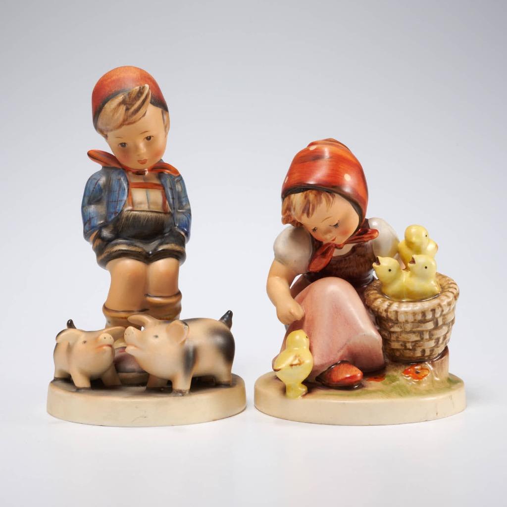 Goebel Hummel Farm Girl with Basket Chicks Boy Pigs 66 57 1 TMK3