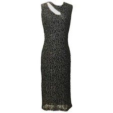 Alexander McQueen VTG 90s Grey Black Floral Beaded Lace Midi Dress IT 44 6/8