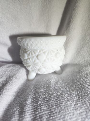 Vintage White Cut Milk Glass Kettle Candle Holder 3" diameter 2 1/2" tall  - Picture 1 of 6