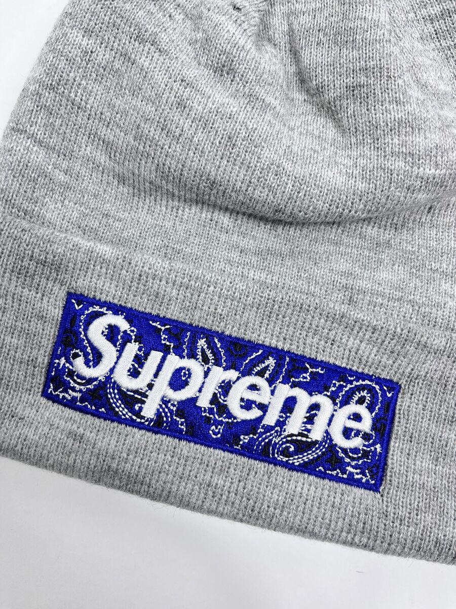 Supreme Bandana Box Logo Grey / Blue Beanie Hat One Size | eBay Supreme Bandana Box Logo Grey / Blue Beanie Hat One Size | eBay
