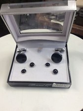 Six Piece Cufflinks With Matching Tuxedo Buttons Solid Black brand Q 