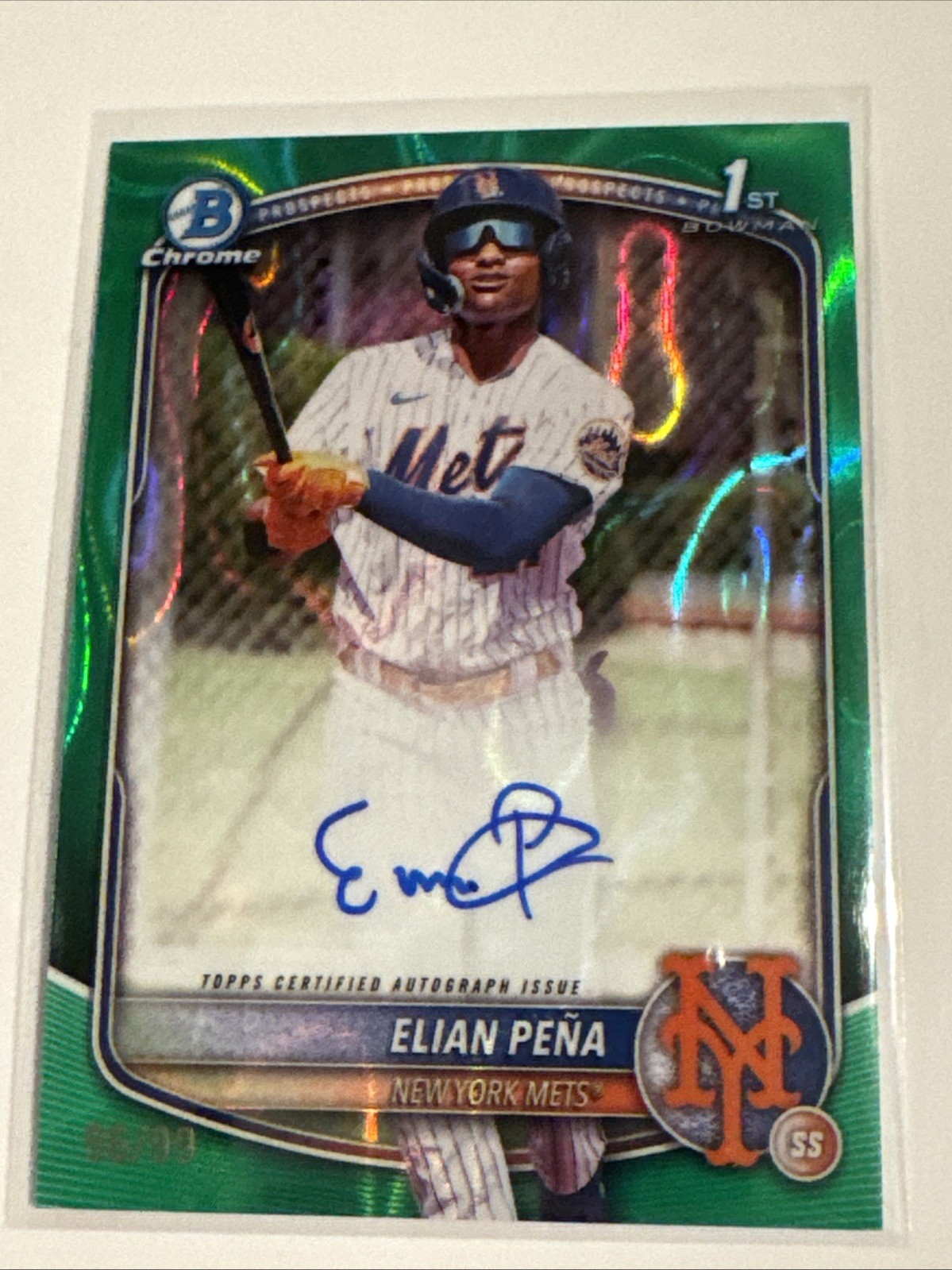 2025 Bowman Chrome Elian Pena GREEN LAVA REFRACTOR AUTO /99 SP SSP #CPA-EP Mets