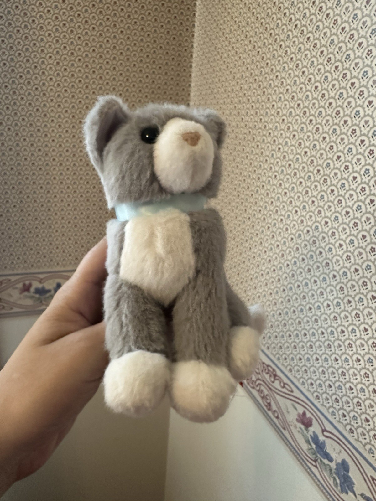 Douglas Cuddle Toys Mini Grey Cat Plush Stuffed Animal With Blue Collar 6”