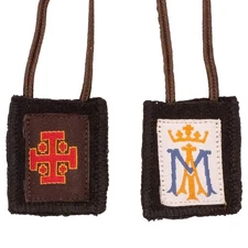 Traditional Brown Scapular Mary's Initials Red Cross Potent Catholic Gift