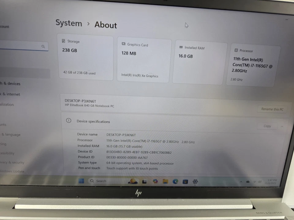 HP EliteBook 840 G8 14" 16GB RAM 256GB Core i7-1165G7 2.8GHz Windows 11 Plateado Foto 3 de 4