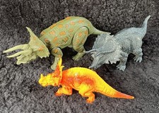 Vintage Lot 3 Triceratops Dinosaur Toy Figure Green Yellow Orange Styracosaurus